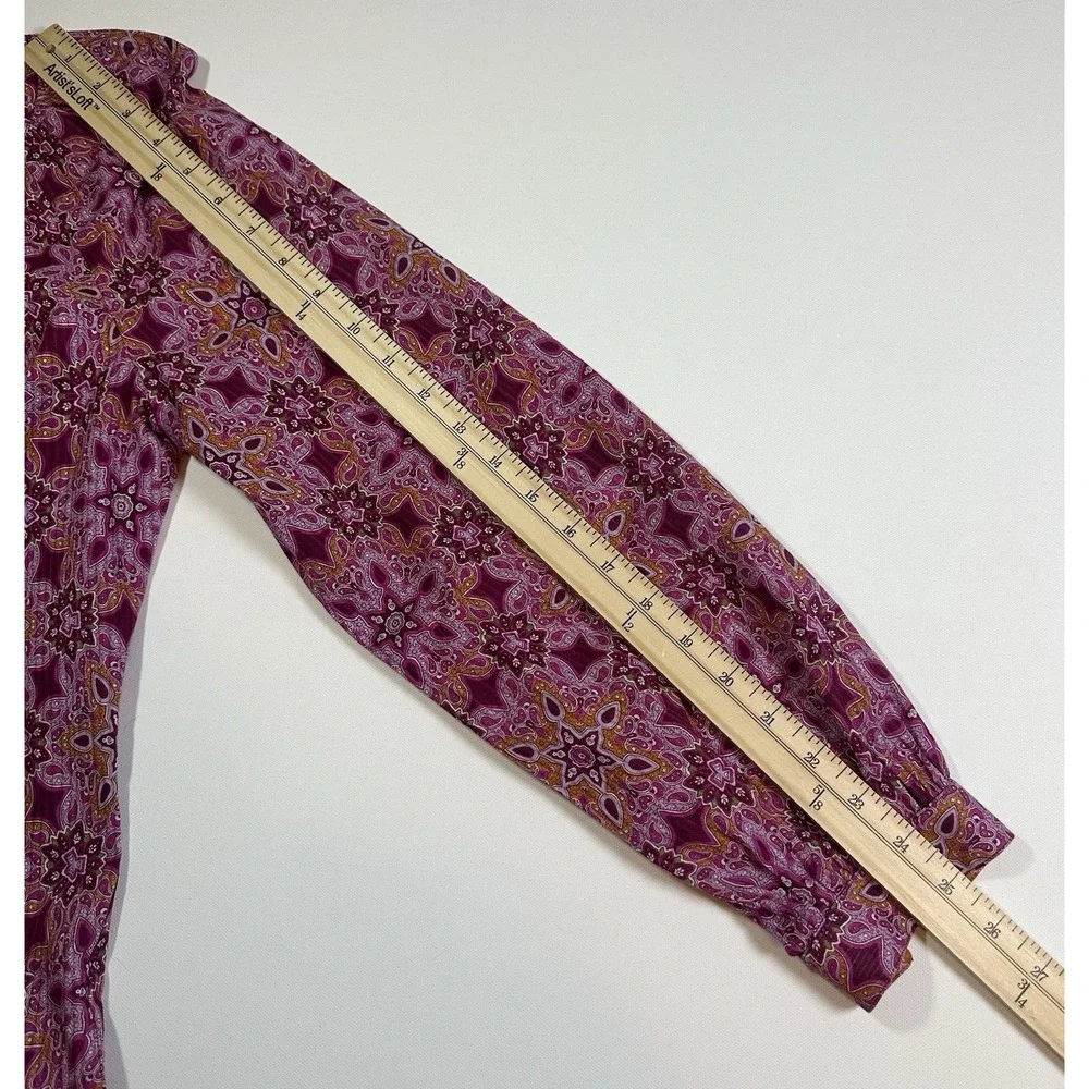 Robert Graham Women's SMALL Pink‎ Purple Beaded Embroidered Paisley Boho Blouse